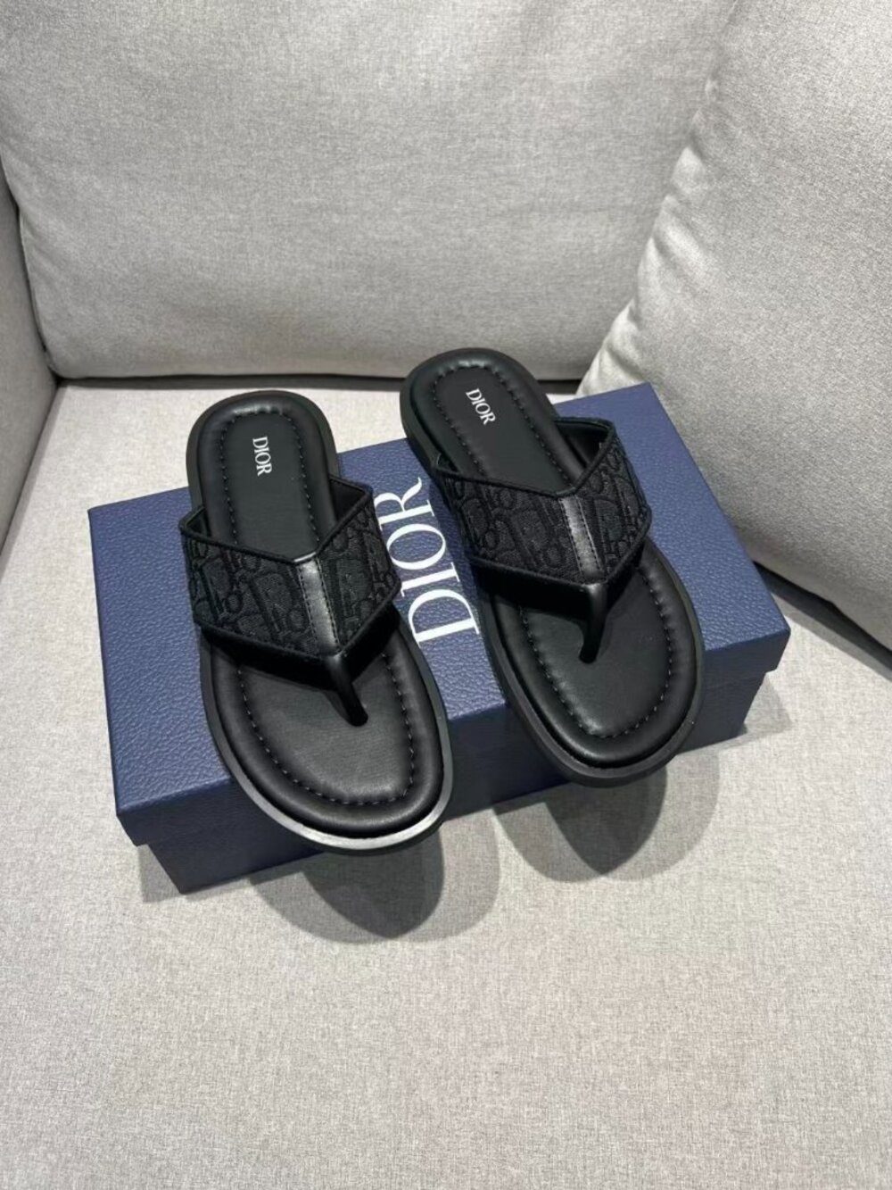 Dior Black Signature Logo Thong Flip‑Flop Sandals
